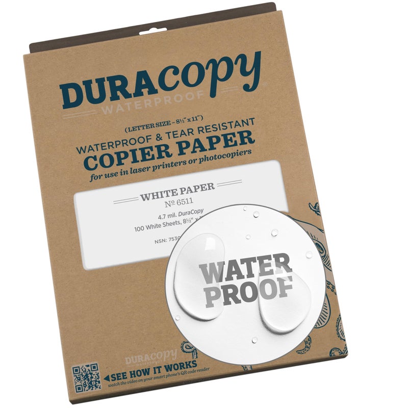 Rite in the Rain Waterproof (DURACOPY) Copier Paper, 8.5" x 11", White, 100 Sheet Pack (No. 6511) - Image 1